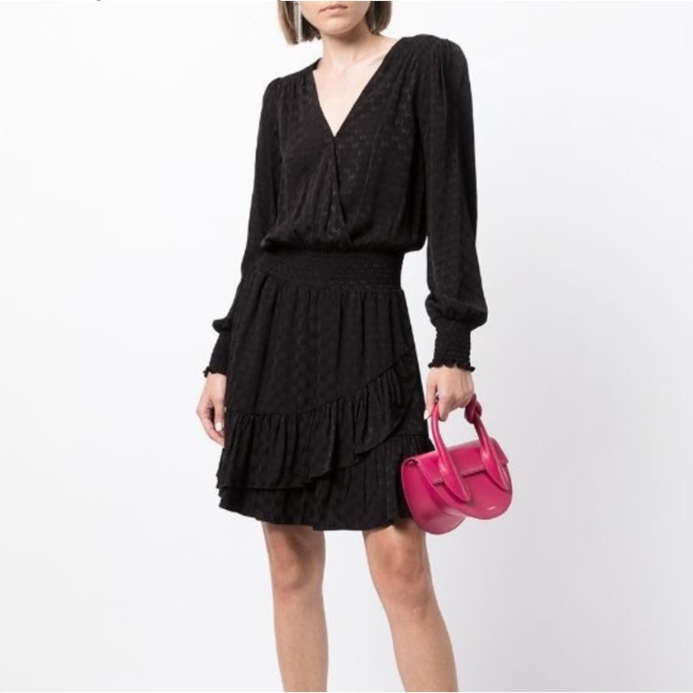 NWT Michael Kors Julia Black Sequin Long Sleeve Ruched Wrap Dress Sz XS